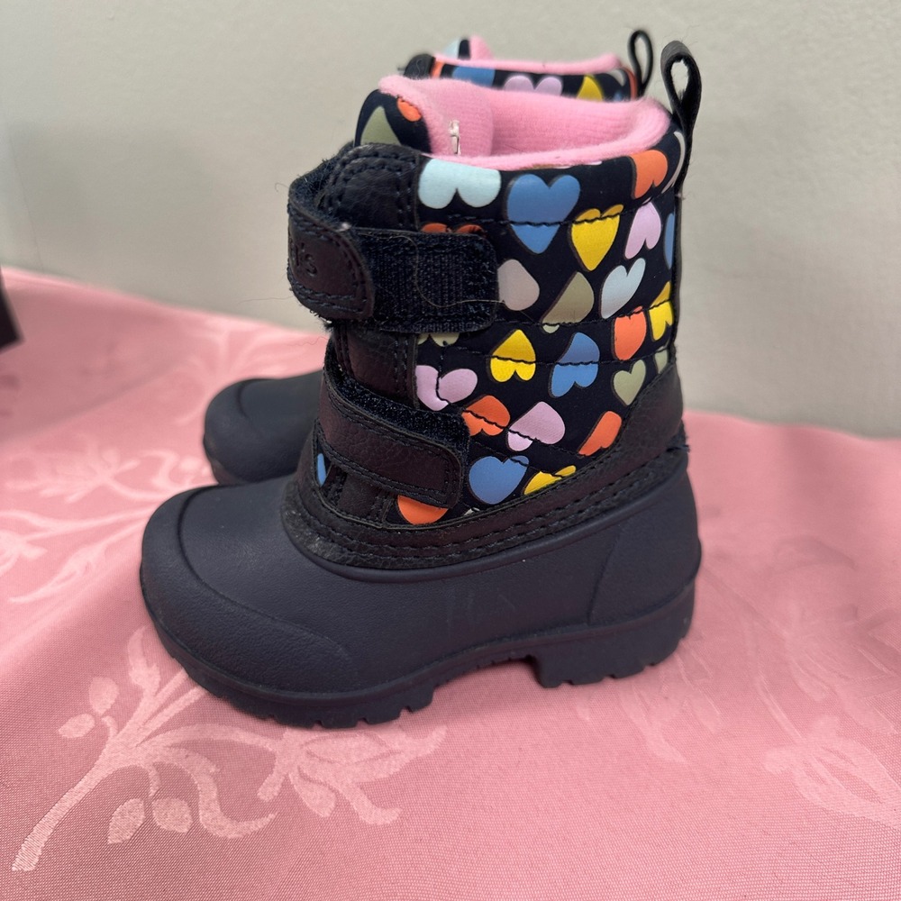 Carters Deltha Toddler Girls Navy Heart Print Winter Snow Boots Size 4M CF21Q01B - Picture 3 of 6